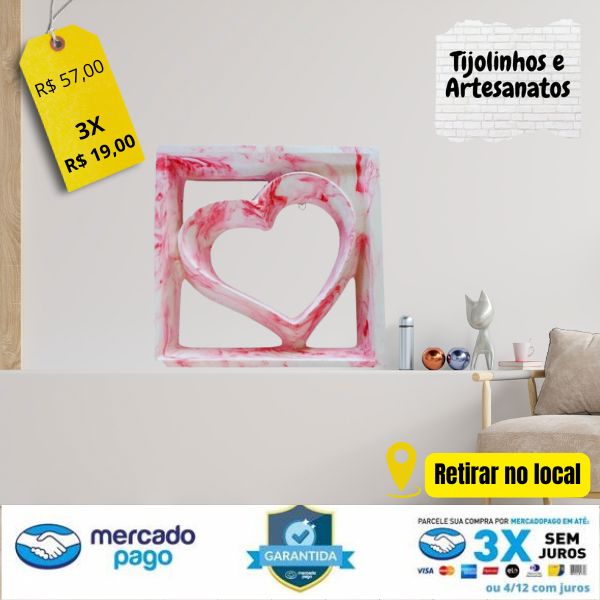 Coração em Gesso 3d - Tijonhos e Artesanatos