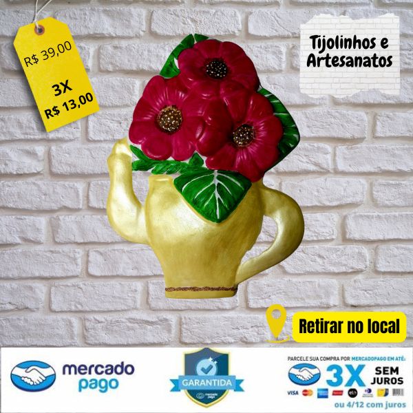 Chaleira com Flores em Gesso 3d