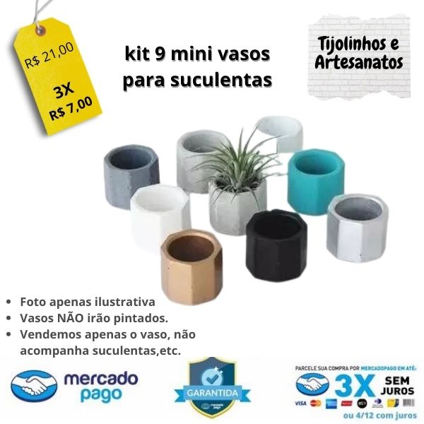 kit 9 mini vasos para suculentas -tijolinhos e artesanatos